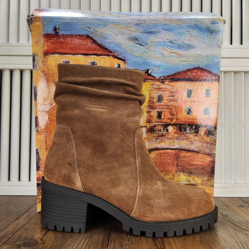 Bella Vita Hattie Brown Suede Leather Boots Womens Size 8 M Heeled Ankle Lugged